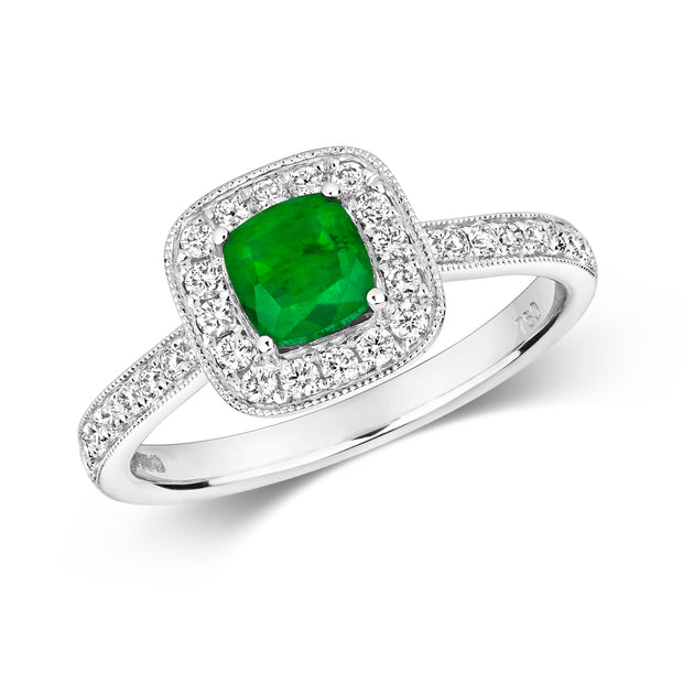 Emerald and Diamond Ring in 18K White Gold