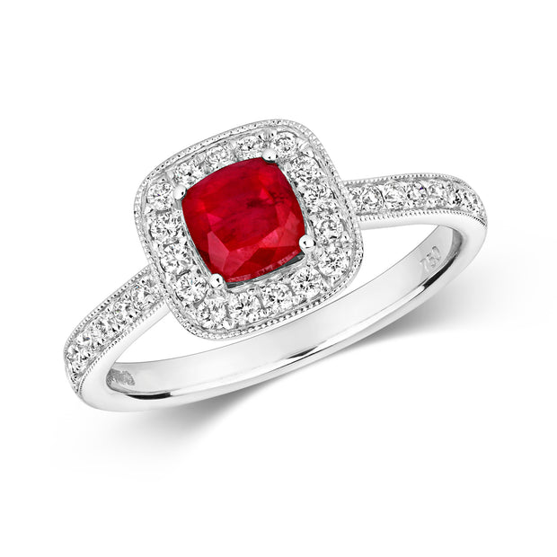 Ruby and Diamond Ring in 18K White Gold