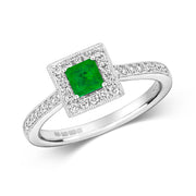 Emerald and Diamond Ring in 18K White Gold