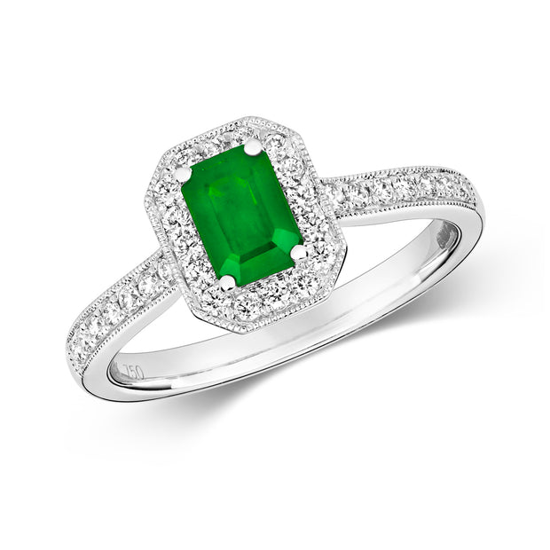 Emerald and Diamond Ring in 18K White Gold