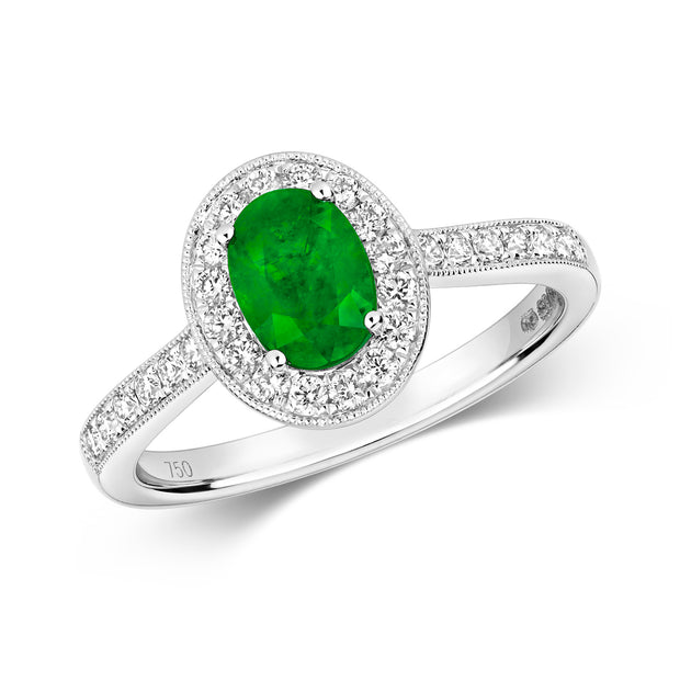 Emerald and Diamond Ring in 18K White Gold