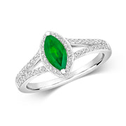 Emerald and Diamond Ring in 18K White Gold