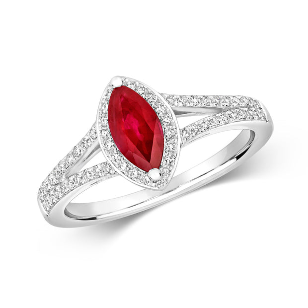 Ruby and Diamond Ring in 18K White Gold