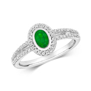 Emerald and Diamond Ring in 18K White Gold