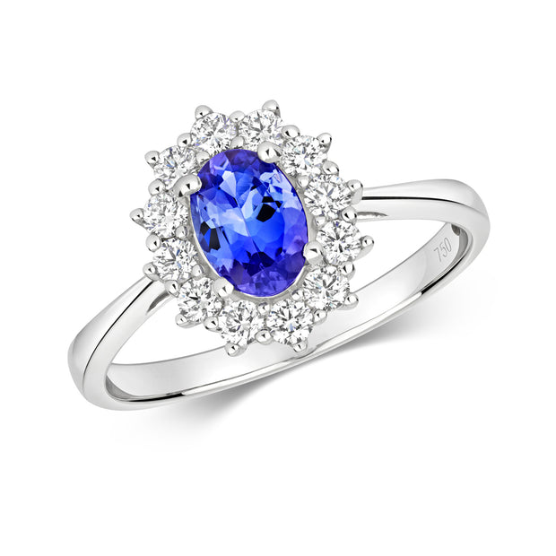 Tanzanite and Diamond Ring in 18K White Gold