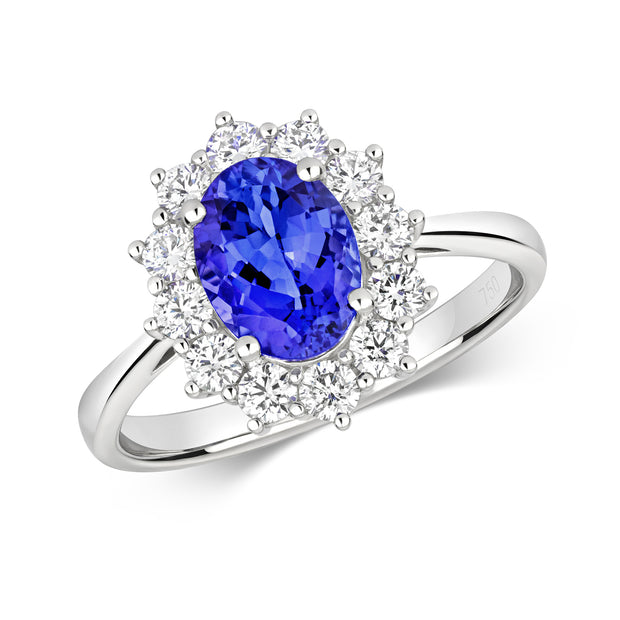 Tanzanite and Diamond Ring in 18K White Gold