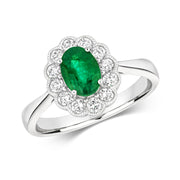 Emerald and Diamond Ring in 18K White Gold