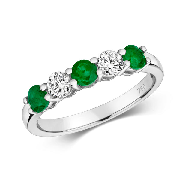 Emerald and Diamond Ring in 18K White Gold