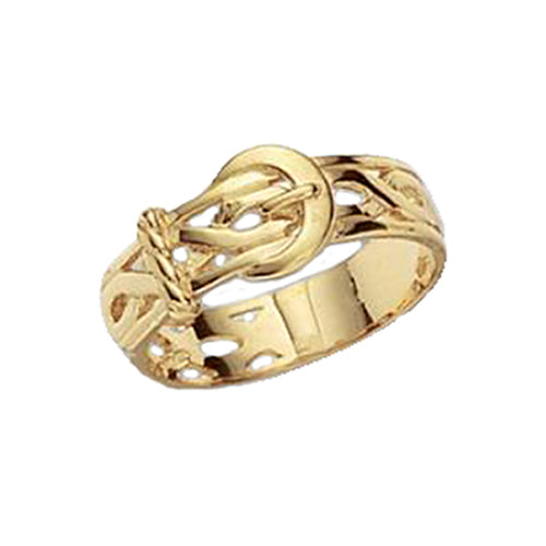 9K Yellow Gold Men's Engraved Buckle Ring