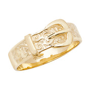 9K Yellow Gold Mens' Engraved Buckle Ring