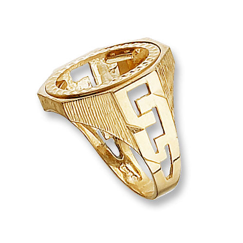 9K Yellow Gold Half Soverign Pattern Curb Sides Coin Mount Ring | Charmé