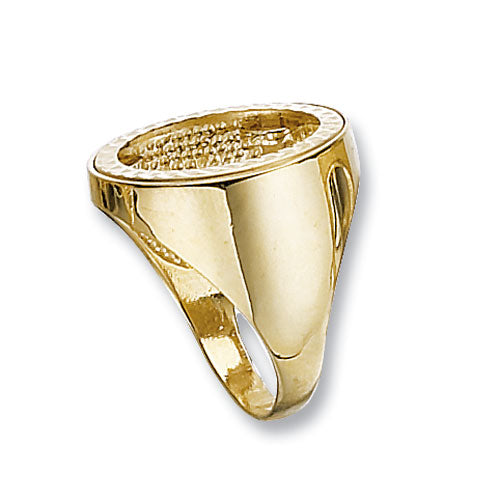 9K Yellow Gold Half Soverign Pattern Plain Sides Coin Mount Ring