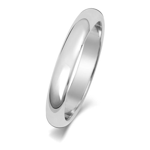 9K White Gold Wedding Ring D Shape 3mm