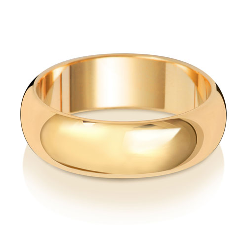 9K Yellow Gold Wedding Ring D Shape 6mm