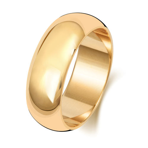 9K Yellow Gold Wedding Ring D Shape 7mm