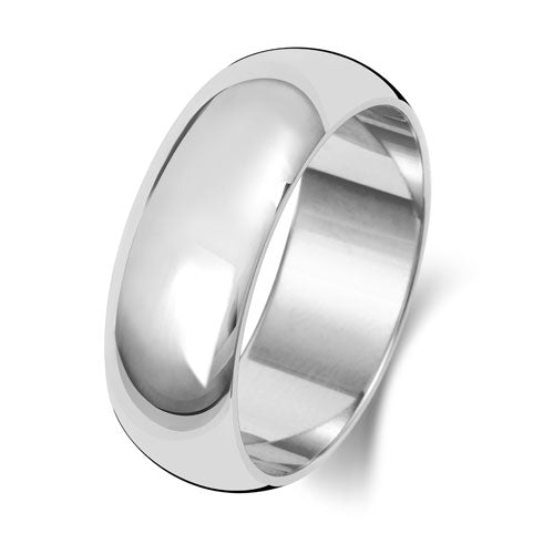 9K White Gold Wedding Ring D Shape 7mm