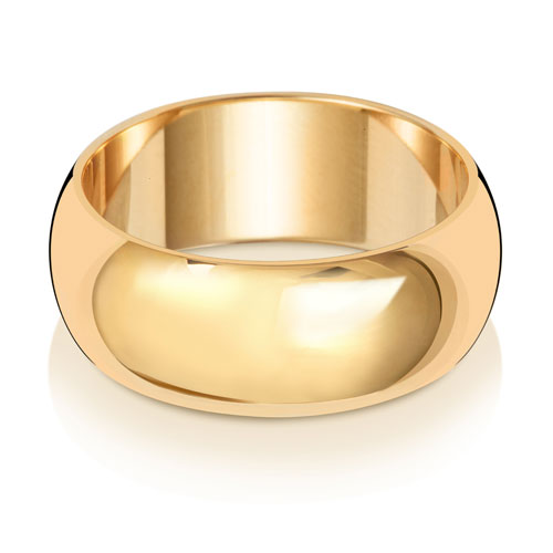 9K Yellow Gold Wedding Ring D Shape 8mm