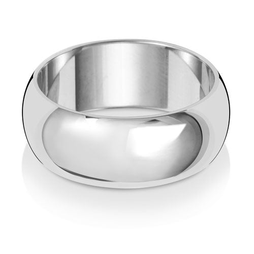 9K White Gold Wedding Ring D Shape 8mm