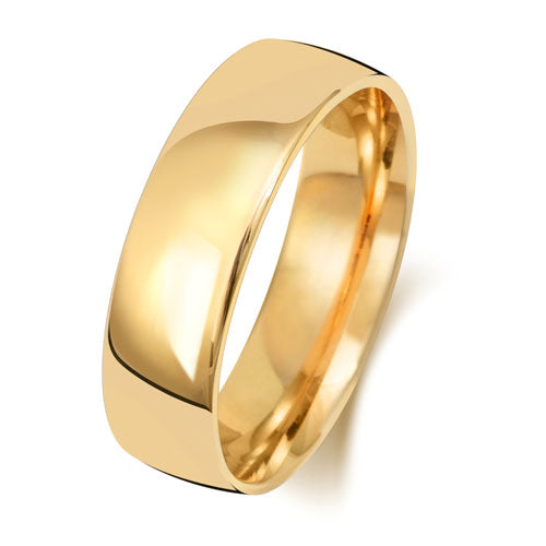 9K Yellow Gold Wedding Ring Slight Court 6mm