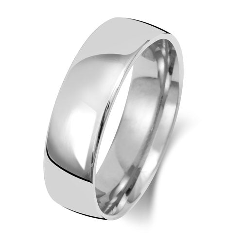 9K White Gold Wedding Ring Slight Court 6mm