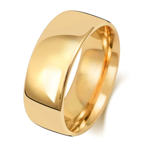 9K Yellow Gold Wedding Ring Slight Court 8mm