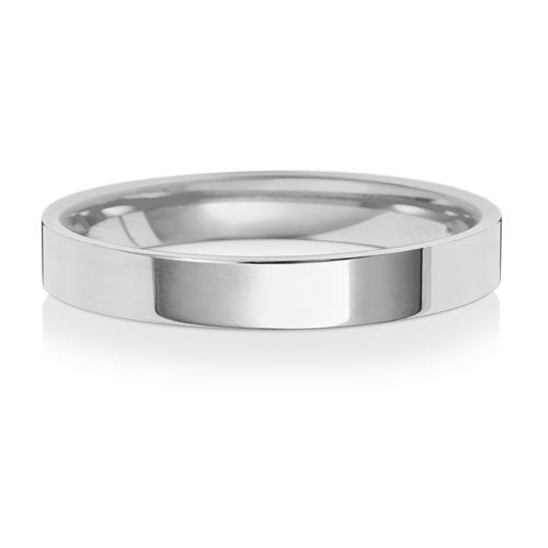 9K White Gold Wedding Ring Flat Court 3mm