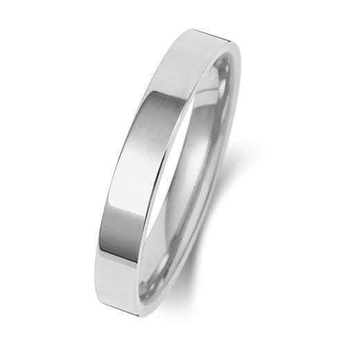 9K White Gold Wedding Ring Flat Court 3mm