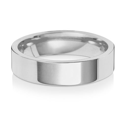 9K White Gold Wedding Ring Flat Court 5mm