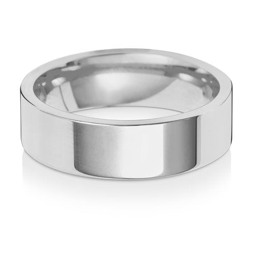 9K White Gold Wedding Ring Flat Court 6mm