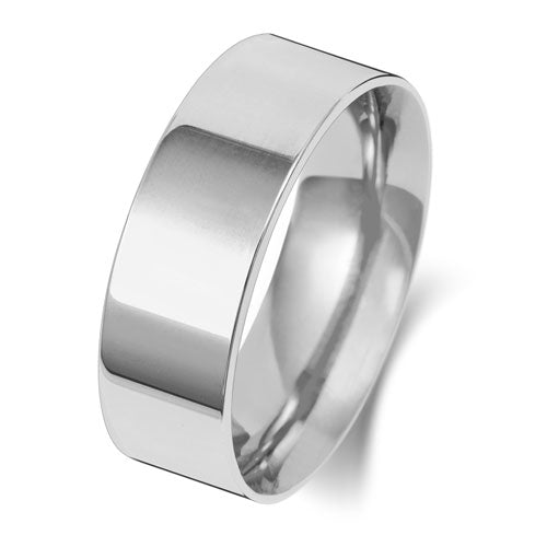 9K White Gold Wedding Ring Flat Court 7mm | Charme