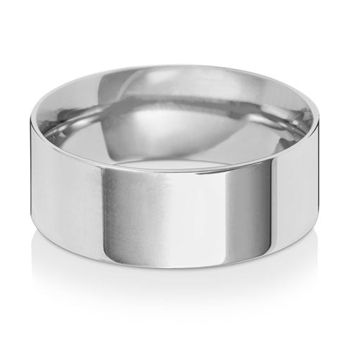 9K White Gold Wedding Ring Flat Court 8mm | Charmé
