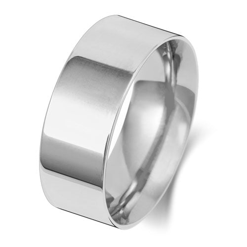 9K White Gold Wedding Ring Flat Court 8mm | Charmé