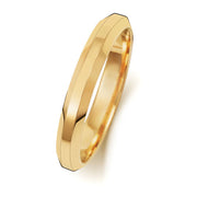 9K Yellow Gold Wedding Ring Soft Court Bevelled 3mm