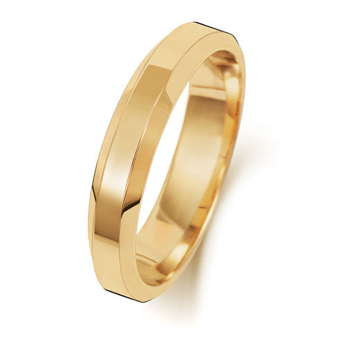 9K Yellow Gold Wedding Ring Soft Court Bevelled 4mm