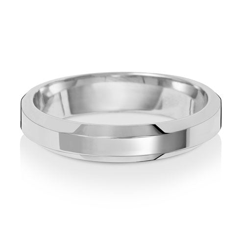 9K White Gold Wedding Ring Soft Court Bevelled 4mm | Charmé