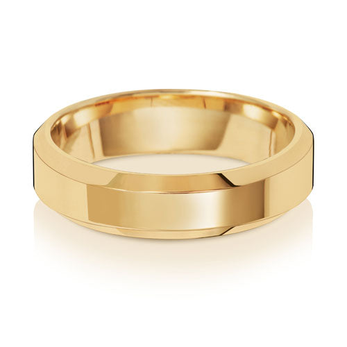 9K Yellow Gold Wedding Ring Soft Court Bevelled 5mm