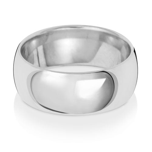 9K White Gold Wedding Ring Trad Court 8mm | Charmé