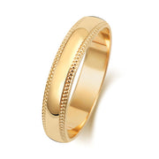 9K Yellow Gold Millgrain Wedding Ring D Shape 4 Mm