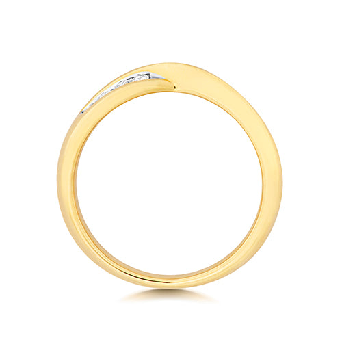 9K Yellow Gold Crossover Band Channel Set Diamond Ring | Charmé