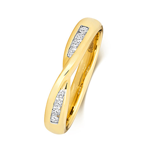 9K Yellow Gold Crossover Band Channel Set Diamond Ring | Charmé