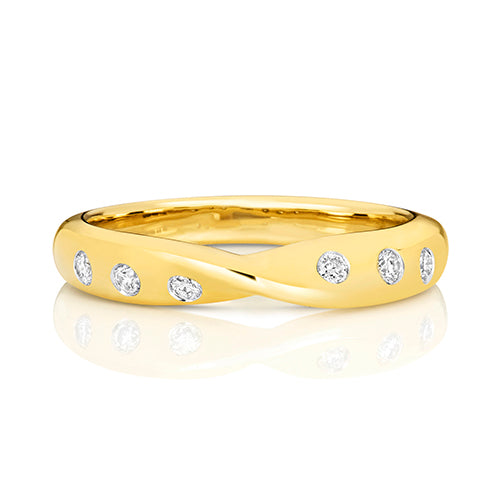 9K Yellow Gold Crossover Band Gypsy Setting Diamond Ring | Charmé