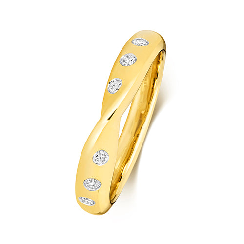 9K Yellow Gold Crossover Band Gypsy Setting Diamond Ring | Charmé