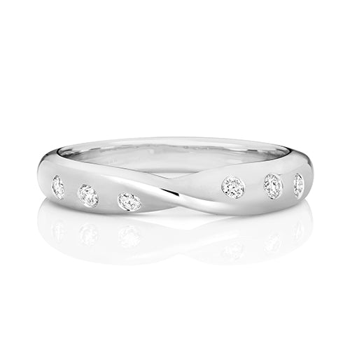 9K White Gold Crossover Band Gypsy Setting Diamond Ring