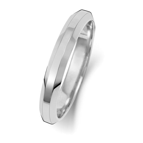 Platinum Wedding Ring Soft Court Bevelled 3mm