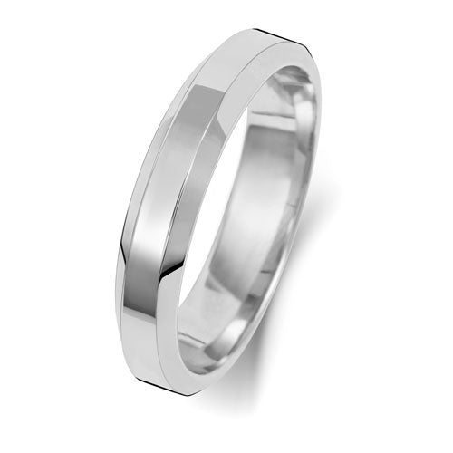 Platinum Wedding Ring Soft Court Bevelled 4mm