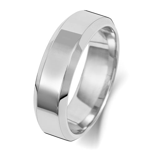 Platinum Wedding Ring Soft Court Bevelled 6mm