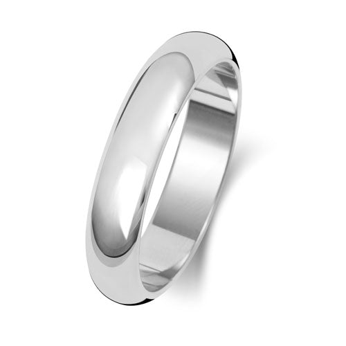 18K White Gold Wedding Ring D Shape 4mm