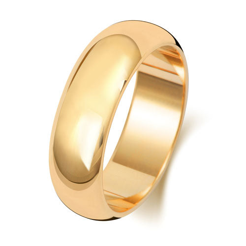 18K Yellow Gold Wedding Ring D Shape 6mm