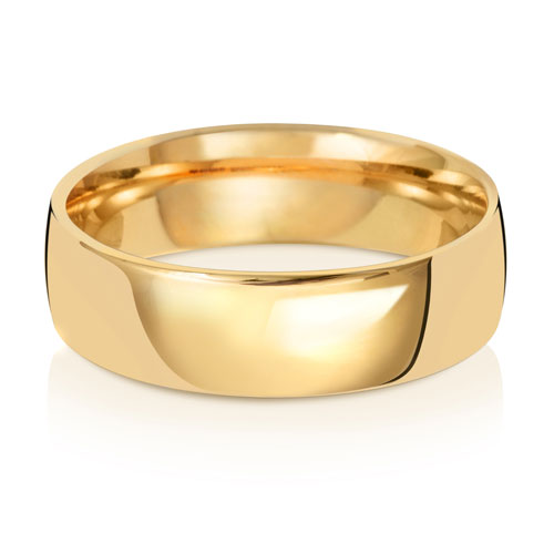 18K Yellow Gold Wedding Ring Slight Court 6mm