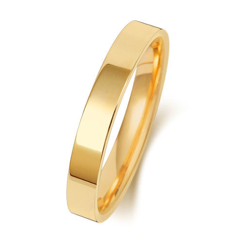 18K Yellow Gold Wedding Ring Flat Court 3mm